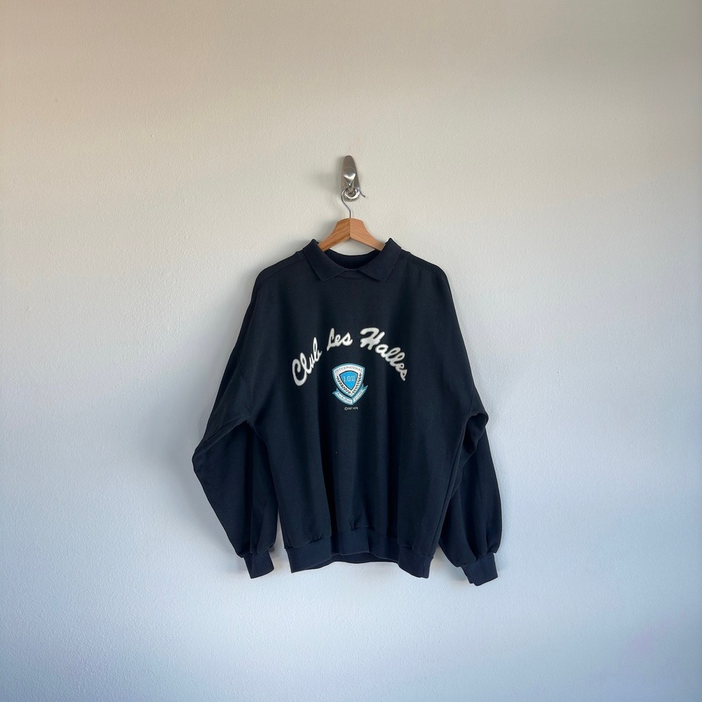 1987‎ Club Les Halles Black IOU Crew Neck Sweatshirt with Collar Size Large